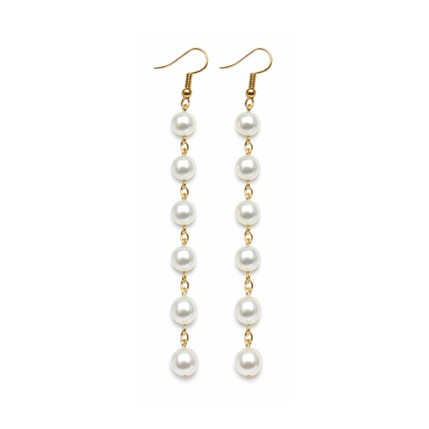 7mm 12mm Pearl Tassels Dangles Earring Stars Earrings Tassle - 6x Pearls Gold Chain - Asia Sell