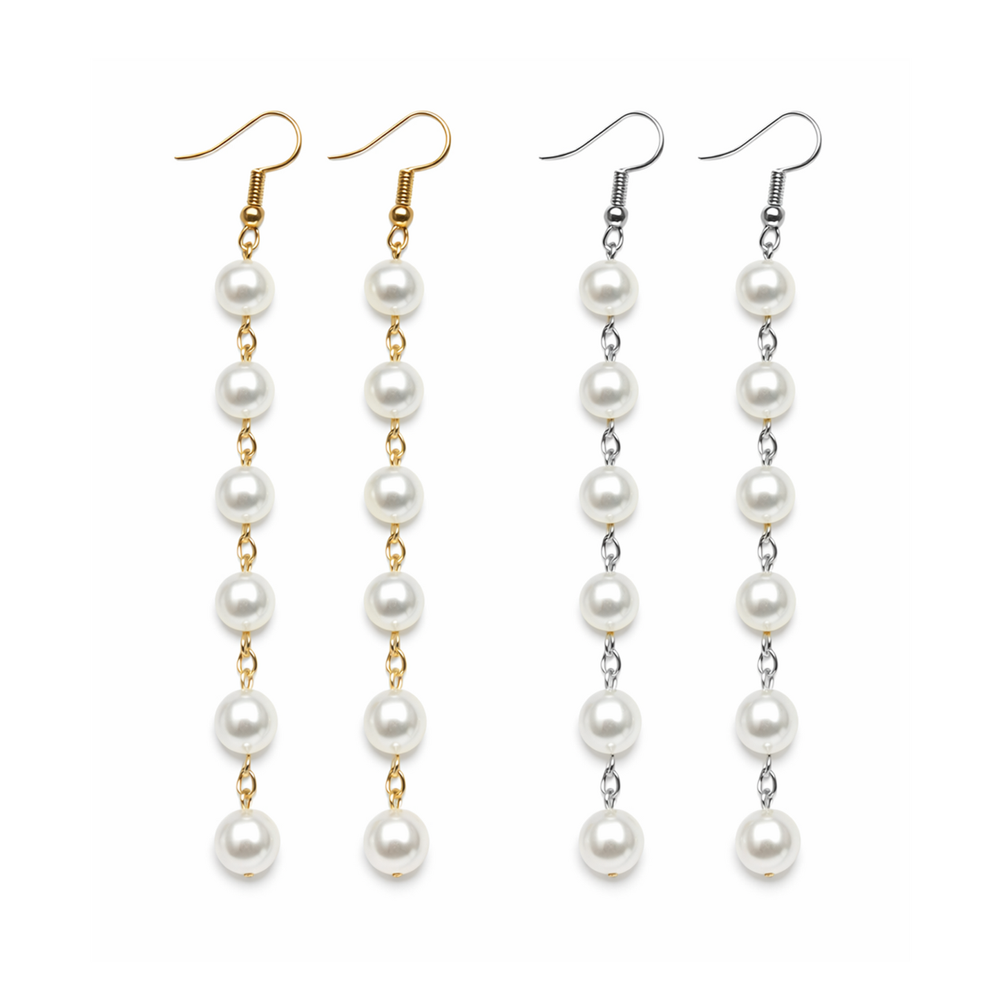 7mm 12mm Pearl Tassels Dangles Earring Stars Earrings Tassle - 6x Pearls Gold Silver Chain - Asia Sell