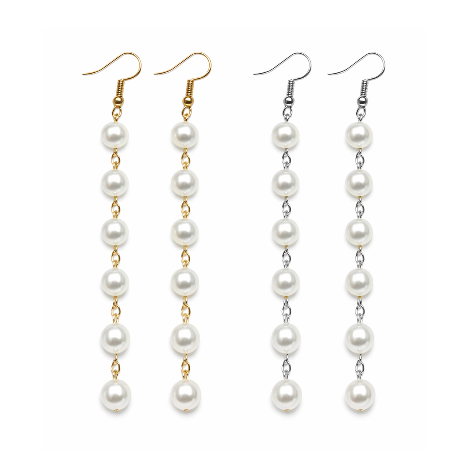 7mm 12mm Pearl Tassels Dangles Earring Stars Earrings Tassle - 6x Pearls Gold Silver Chain - Asia Sell