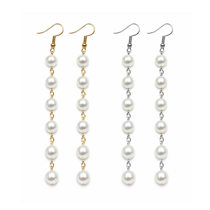 7mm 12mm Pearl Tassels Dangles Earring Stars Earrings Tassle - 6x Pearls Gold Silver Chain - Asia Sell