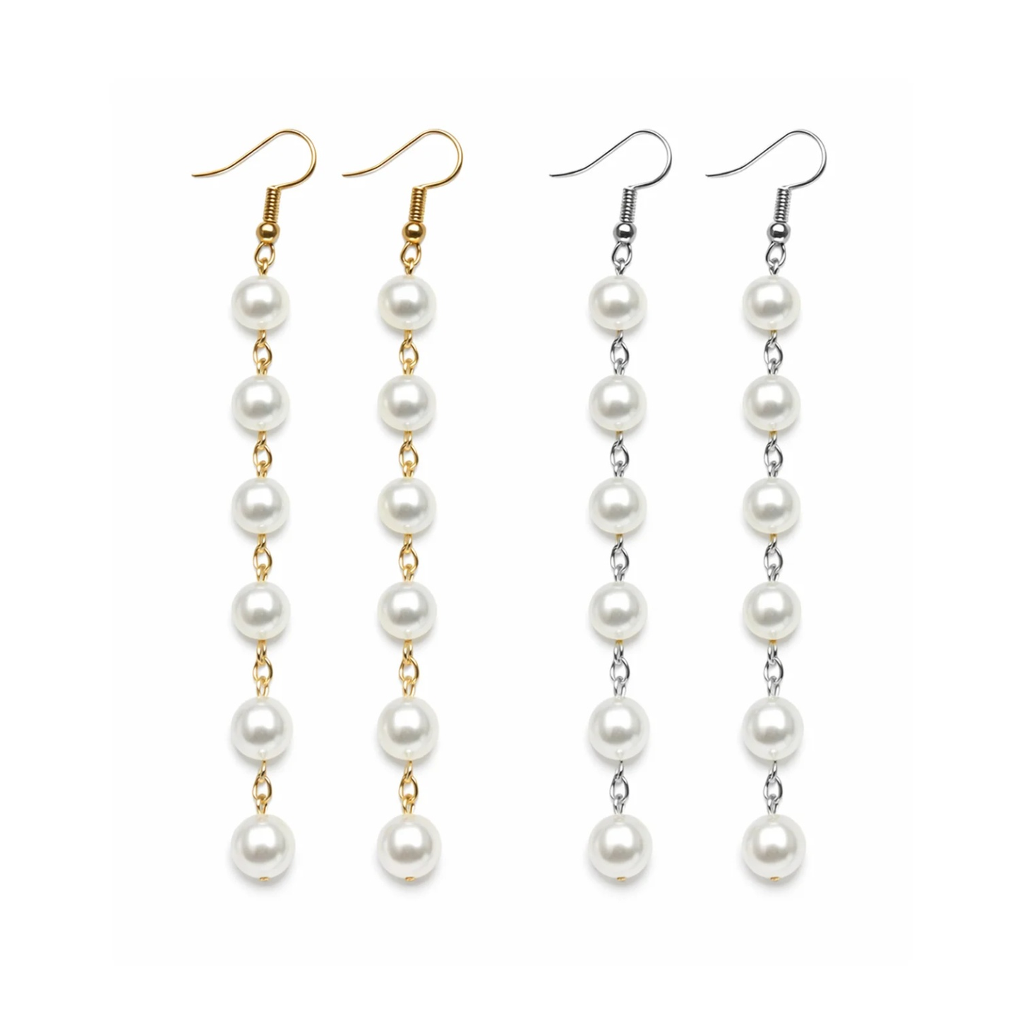 7mm 12mm Pearl Tassels Dangles Earring Stars Earrings Tassle - 6x Pearls Gold Silver Chain - Asia Sell