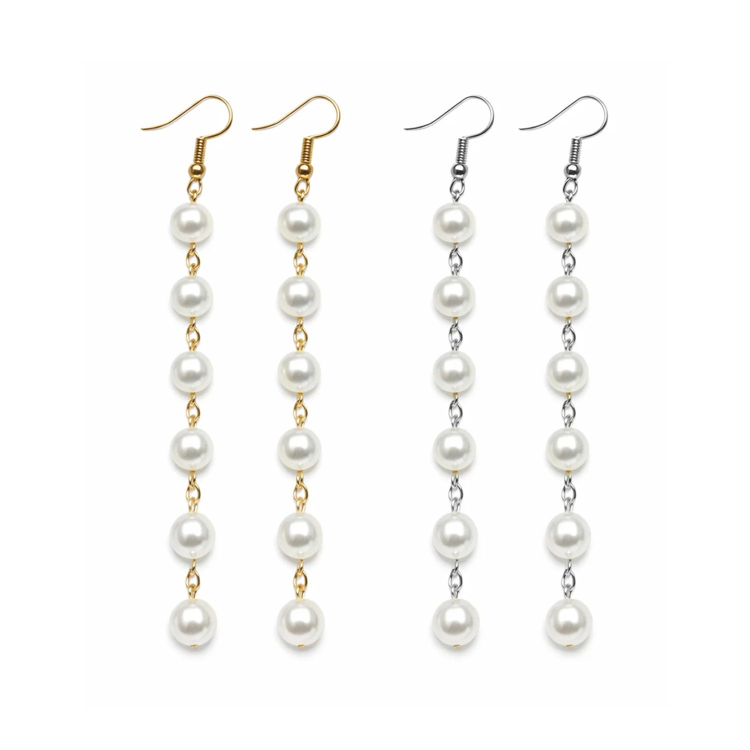 7mm 12mm Pearl Tassels Dangles Earring Stars Earrings Tassle - 6x Pearls Gold Silver Chain - Asia Sell