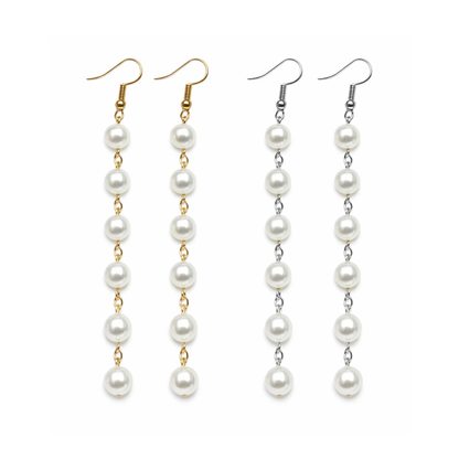7mm 12mm Pearl Tassels Dangles Earring Stars Earrings Tassle - 6x Pearls Gold Silver Chain - Asia Sell