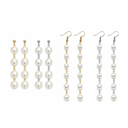 7mm 12mm Pearl Tassels Dangles Earring Stars Earrings Tassle - 4x Gold Pearls - Asia Sell