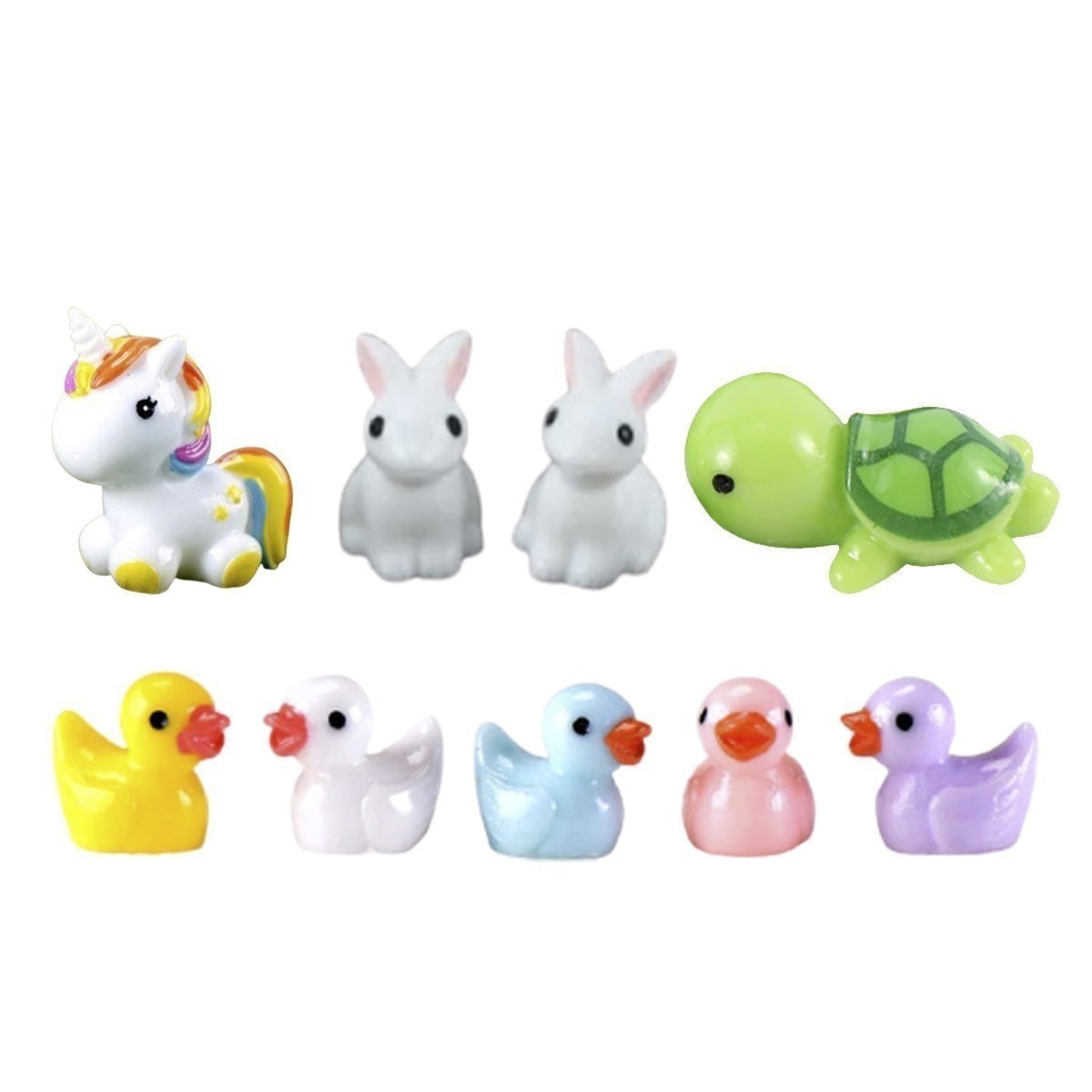 7pcs/10pcs Miniature Mini Garden Cow Rabbit Turtle Duck Animal Figurines Craft Toys - 7pcs Mixed - Asia Sell