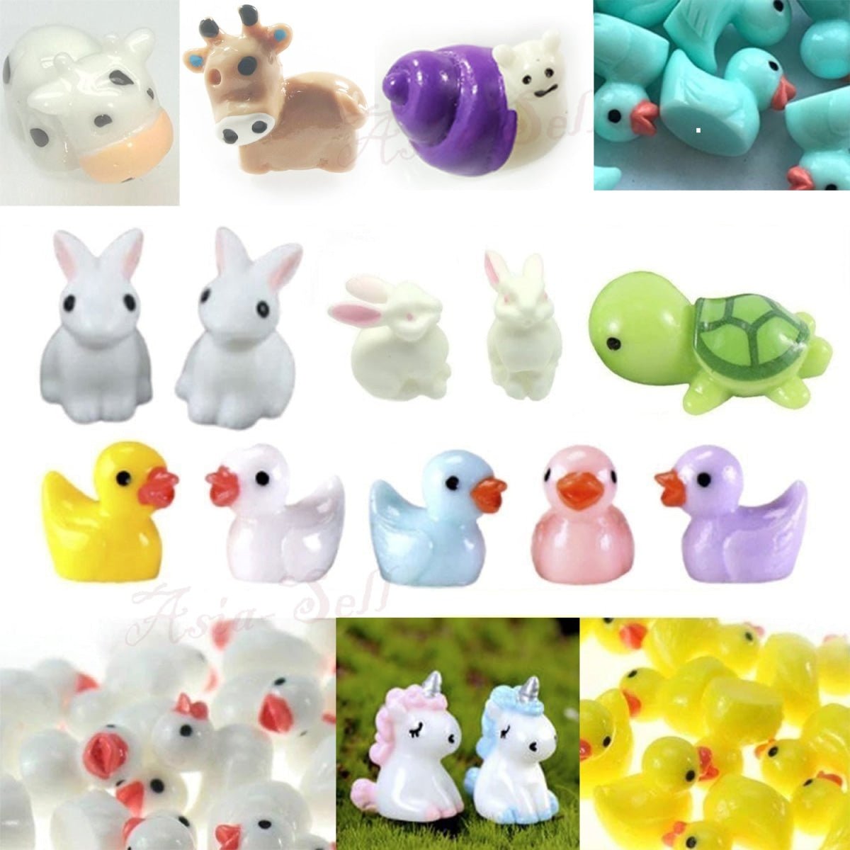 7pcs/10pcs Miniature Mini Garden Cow Rabbit Turtle Duck Animal Figurines Craft Toys - 7pcs Mixed - Asia Sell