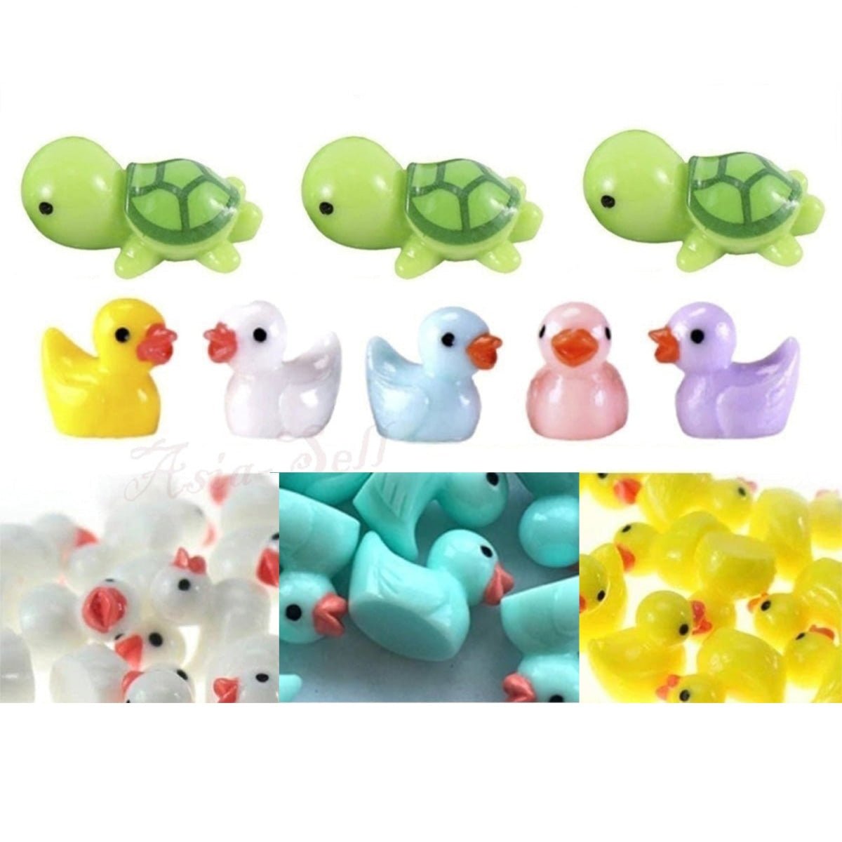 7pcs/10pcs Miniature Mini Garden Turtle Duck Animal Figurines Craft Set A - Yellow Ducks - Asia Sell