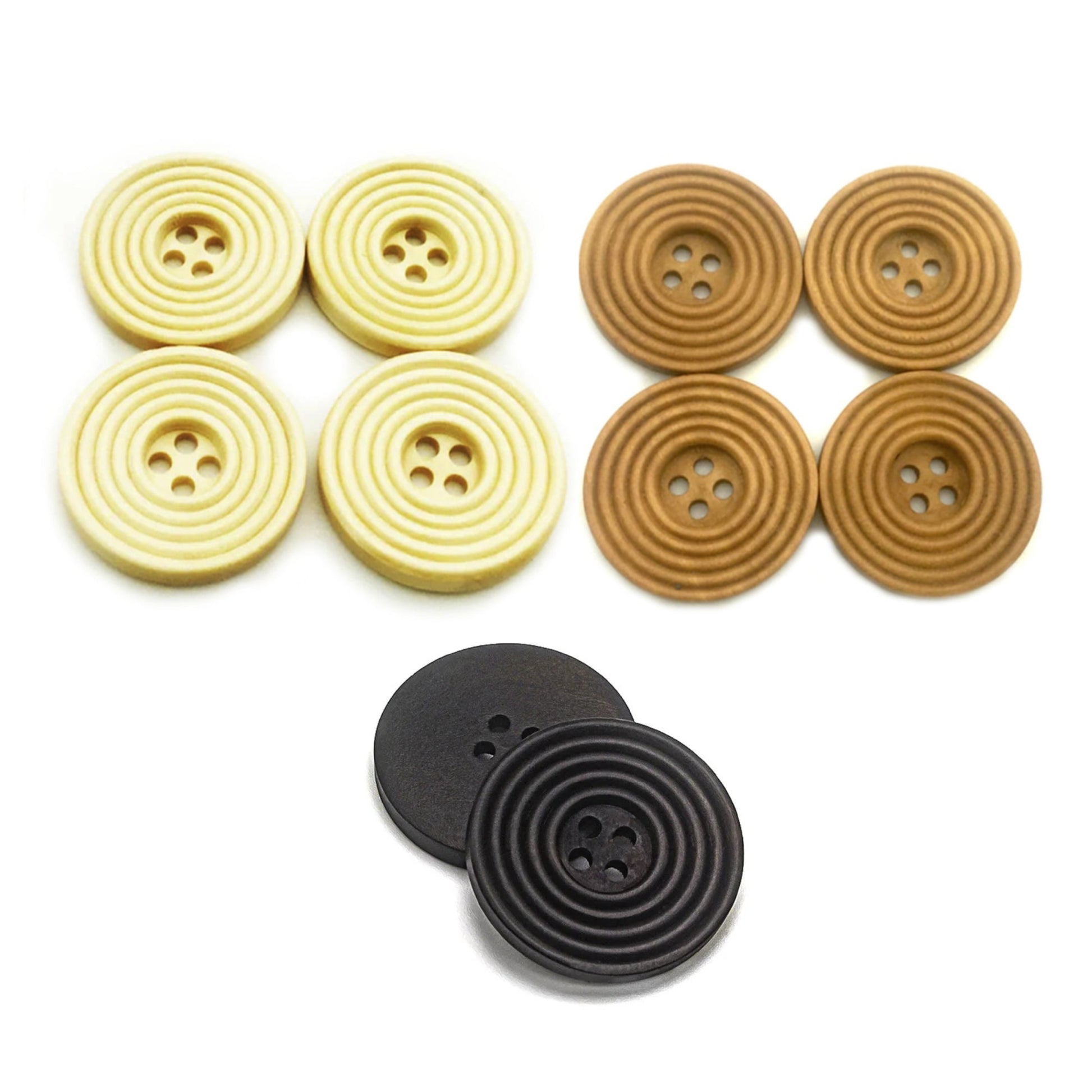 7pcs White Brown Black Ringed Wooden Extra Large Buttons 30mm 4-Hole Round Sewing DIY