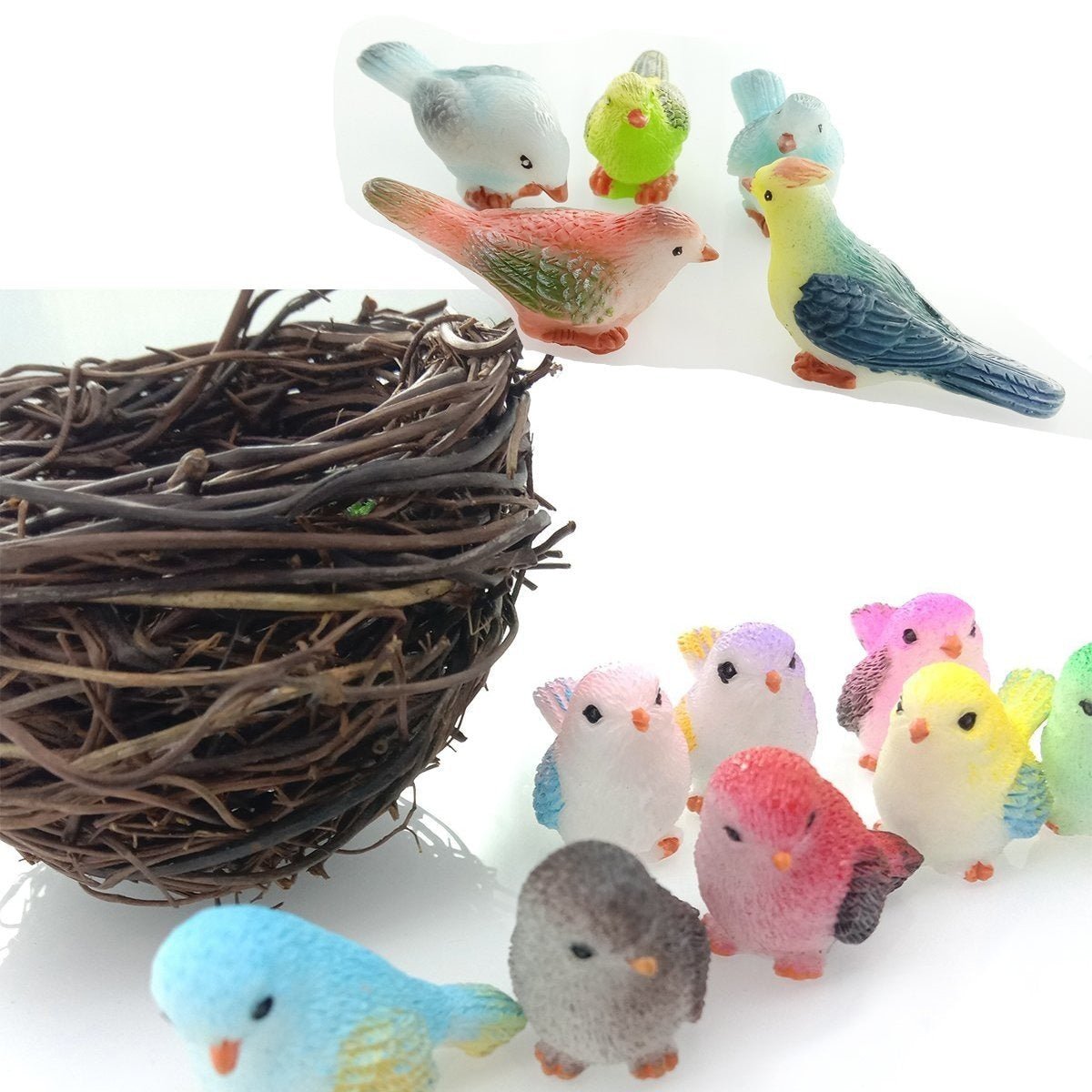 8 Birds + Nest Resin Parrot Bird Nest Figurine Animal Model Home Decorations Miniature Fairy Garden Bonsai Modern Decor Craft - - Asia Sell