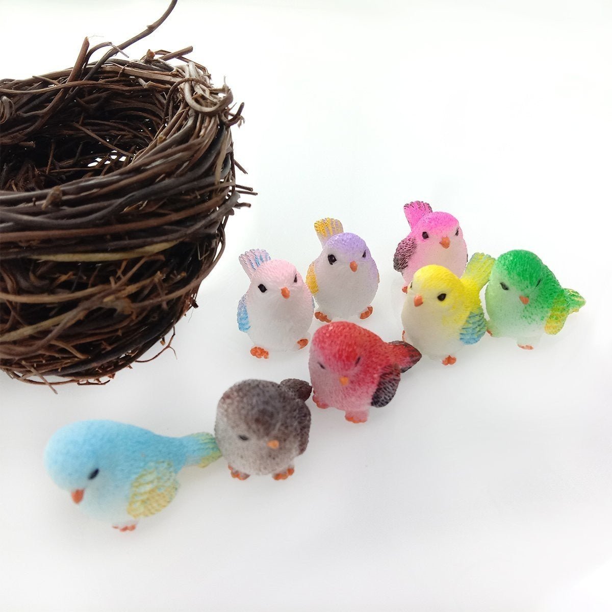 8 Birds + Nest Resin Parrot Bird Nest Figurine Animal Model Home Decorations Miniature Fairy Garden Bonsai Modern Decor Craft - - Asia Sell