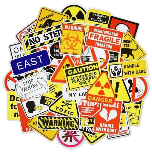 80pcs Warning Stickers Danger Banning Signs Reminder Waterproof Decals Sticker - - Asia Sell