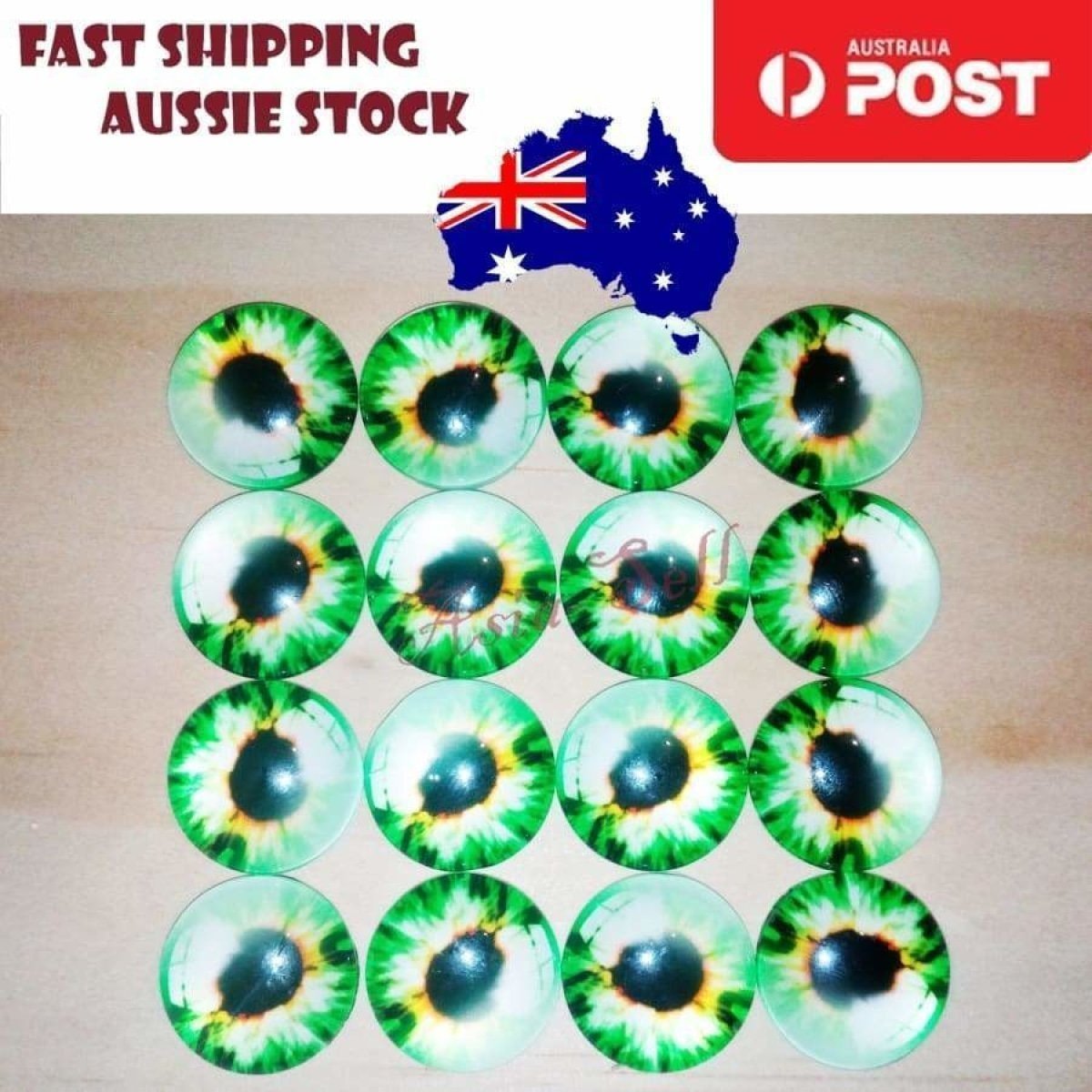 8pcs 16mm Pink Blue Red Grey Green Yellow Glass Doll Eyes Toys DIY Craft Toy - Green White - Asia Sell