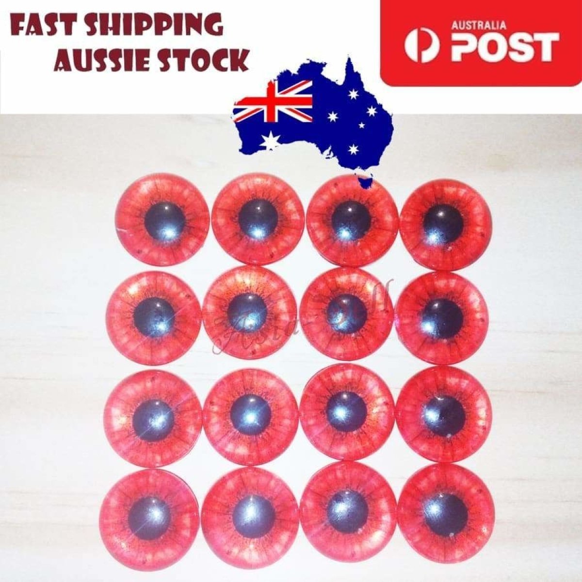 8pcs 16mm Pink Blue Red Grey Green Yellow Glass Doll Eyes Toys DIY Craft Toy - Red - Asia Sell