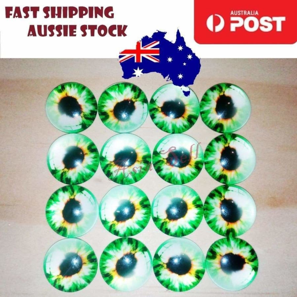 8pcs 20mm Pink Blue Red Grey Green Yellow Glass Doll Eyes Toys DIY Craft Toy - Green White - Asia Sell