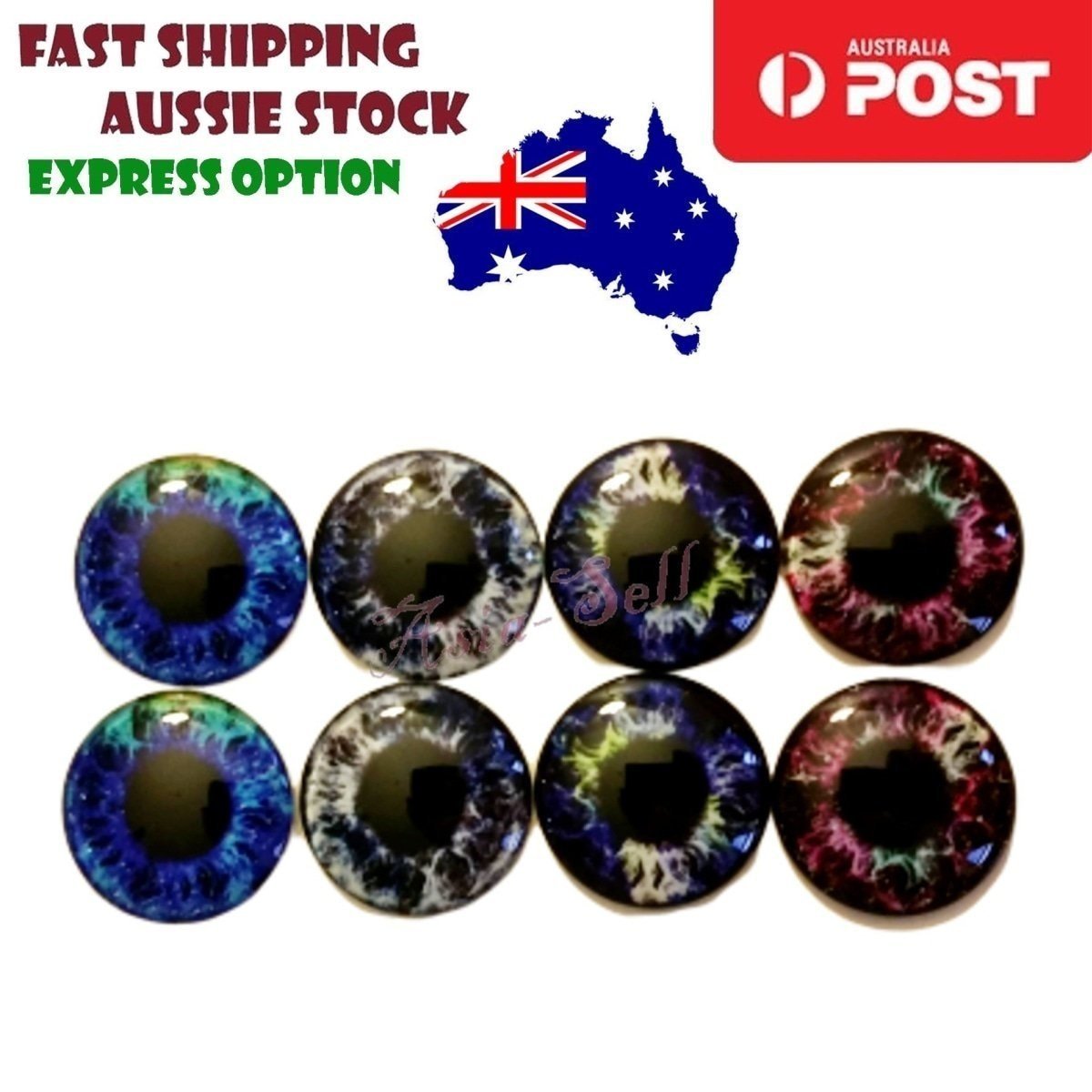 8pcs 30mm Round Glass Eyes Cabochons Set Doll Eyes Crafts - F - Asia Sell