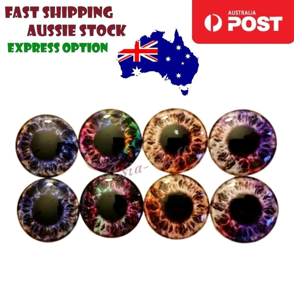 8pcs 30mm Round Glass Eyes Cabochons Set Doll Eyes Crafts - F - Asia Sell