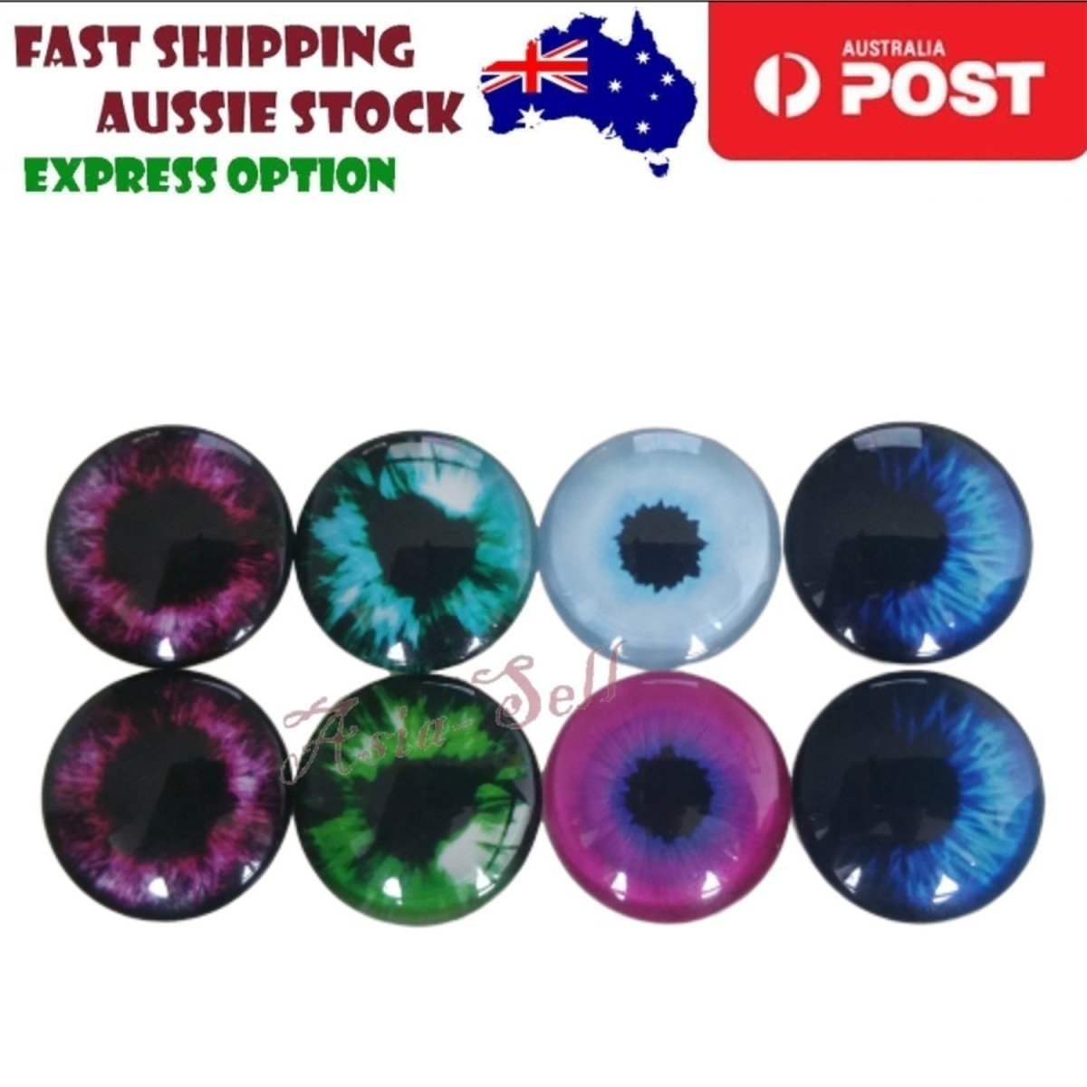 8pcs 30mm Round Glass Eyes Cabochons Set Doll Eyes Crafts - F - Asia Sell