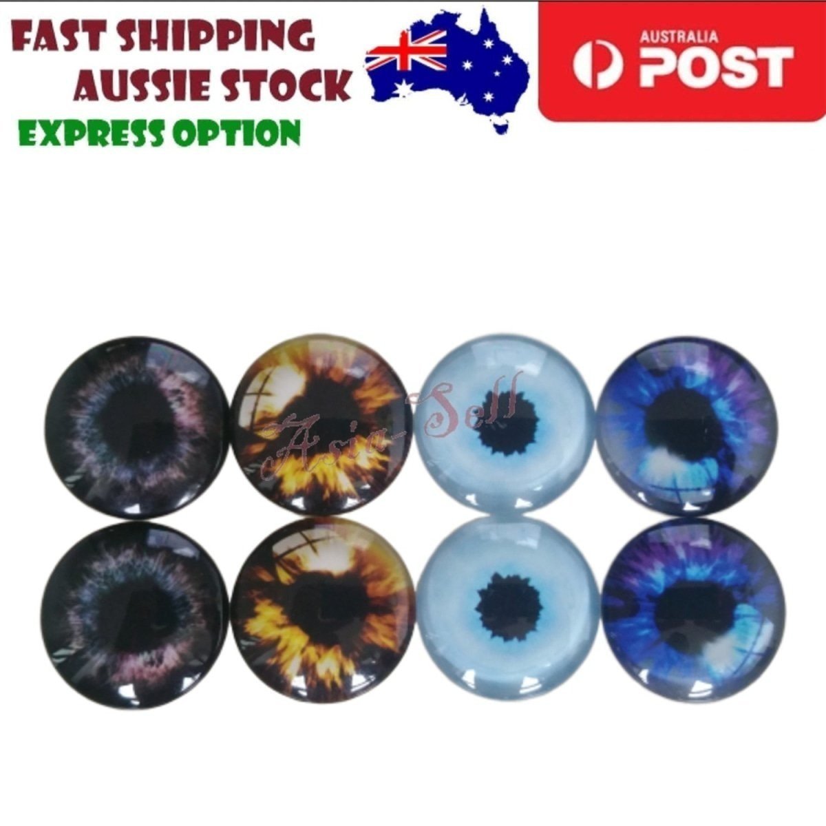 8pcs 30mm Round Glass Eyes Cabochons Set Doll Eyes Crafts - F - Asia Sell