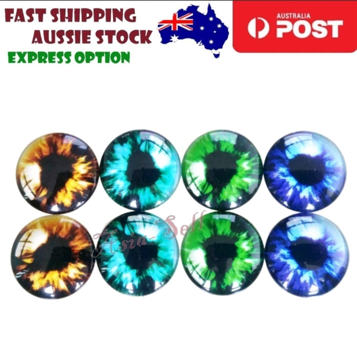 8pcs 30mm Round Glass Eyes Cabochons Set Doll Eyes Crafts - F - Asia Sell