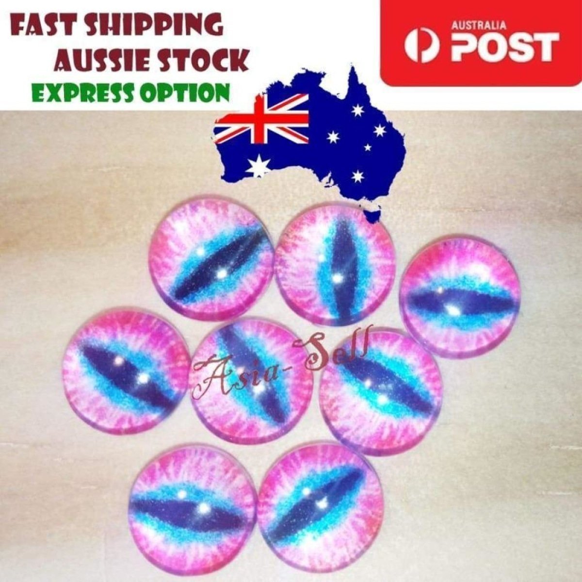 8pcs Round 25mm Cabochon Glass Doll Eyes Dragon Lizard Frog - Q - Asia Sell