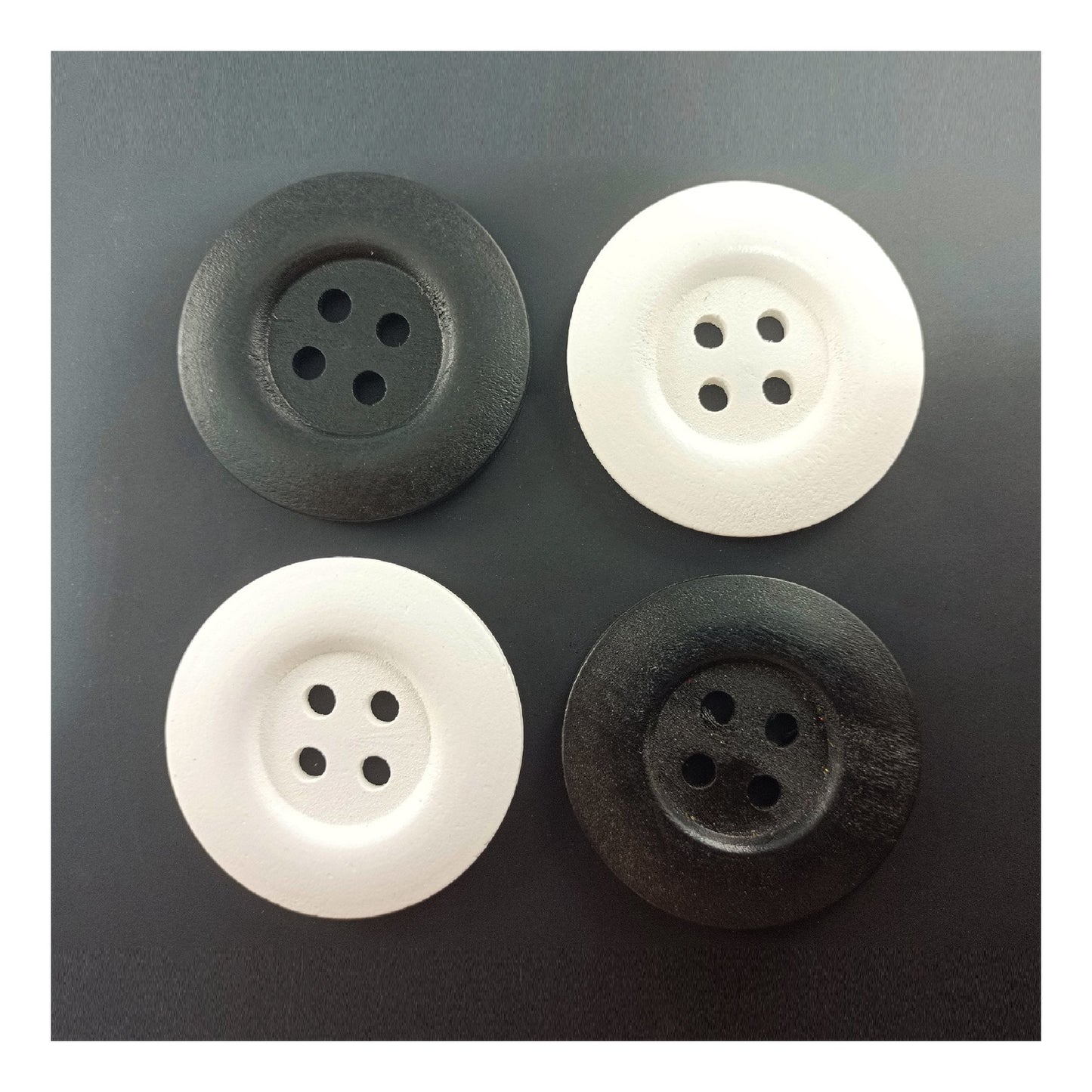 4pcs 50mm Buttons Painted Wooden 4-Hole Coat Boots Upholstery Flower Butterfly Sewing Clothes - 3. Black and White