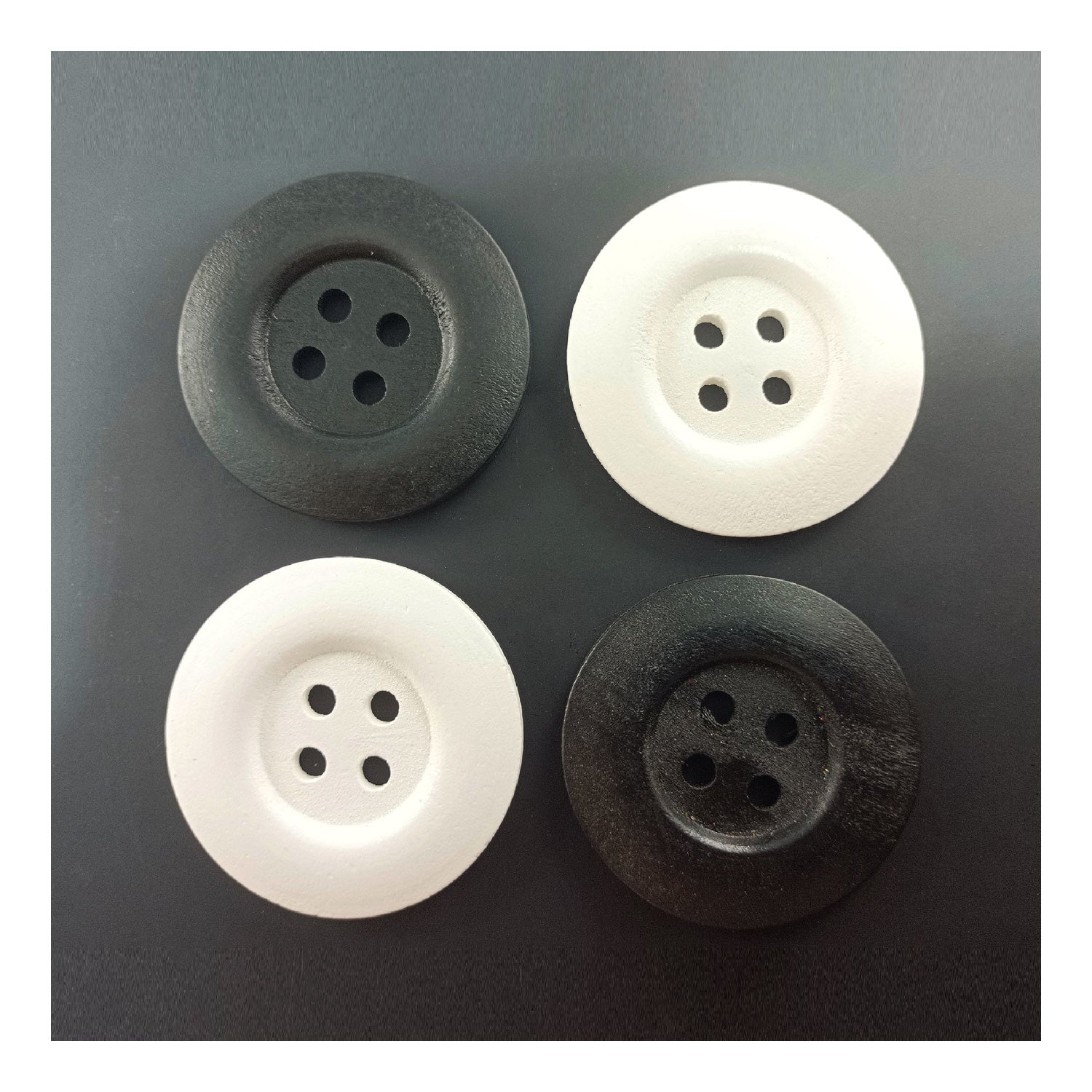 4pcs 50mm Buttons Painted Wooden 4-Hole Coat Boots Upholstery Flower Butterfly Sewing Clothes - 3. Black and White