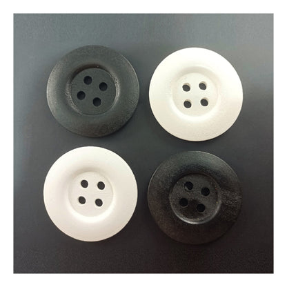 4pcs 50mm Buttons Painted Wooden 4-Hole Coat Boots Upholstery Flower Butterfly Sewing Clothes - 3. Black and White