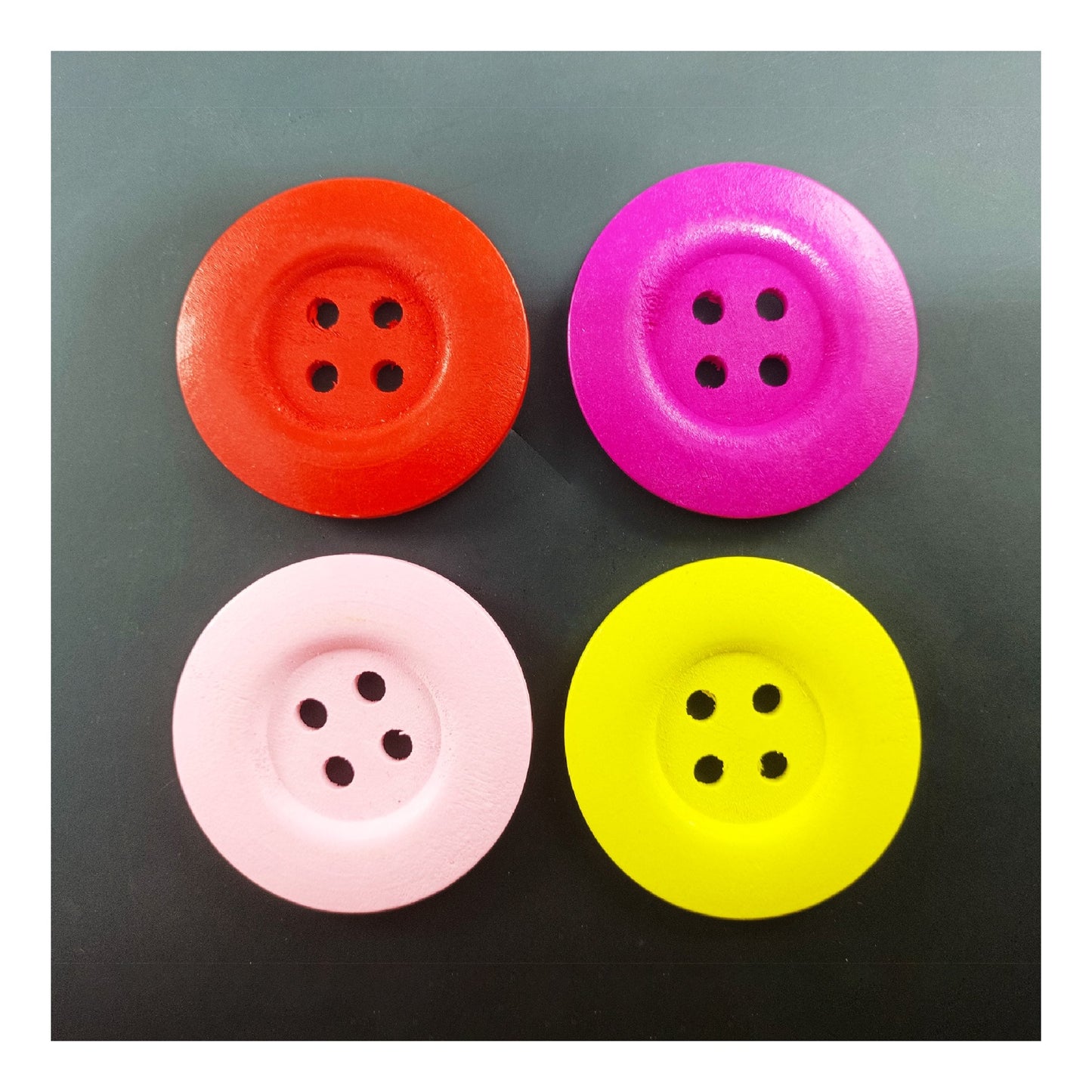 4pcs 50mm Buttons Painted Wooden 4-Hole Coat Boots Upholstery Flower Butterfly Sewing Clothes - 8. Red Pink Yellow