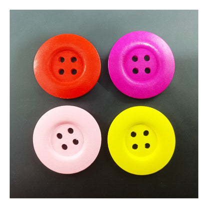 4pcs 50mm Buttons Painted Wooden 4-Hole Coat Boots Upholstery Flower Butterfly Sewing Clothes - 8. Red Pink Yellow