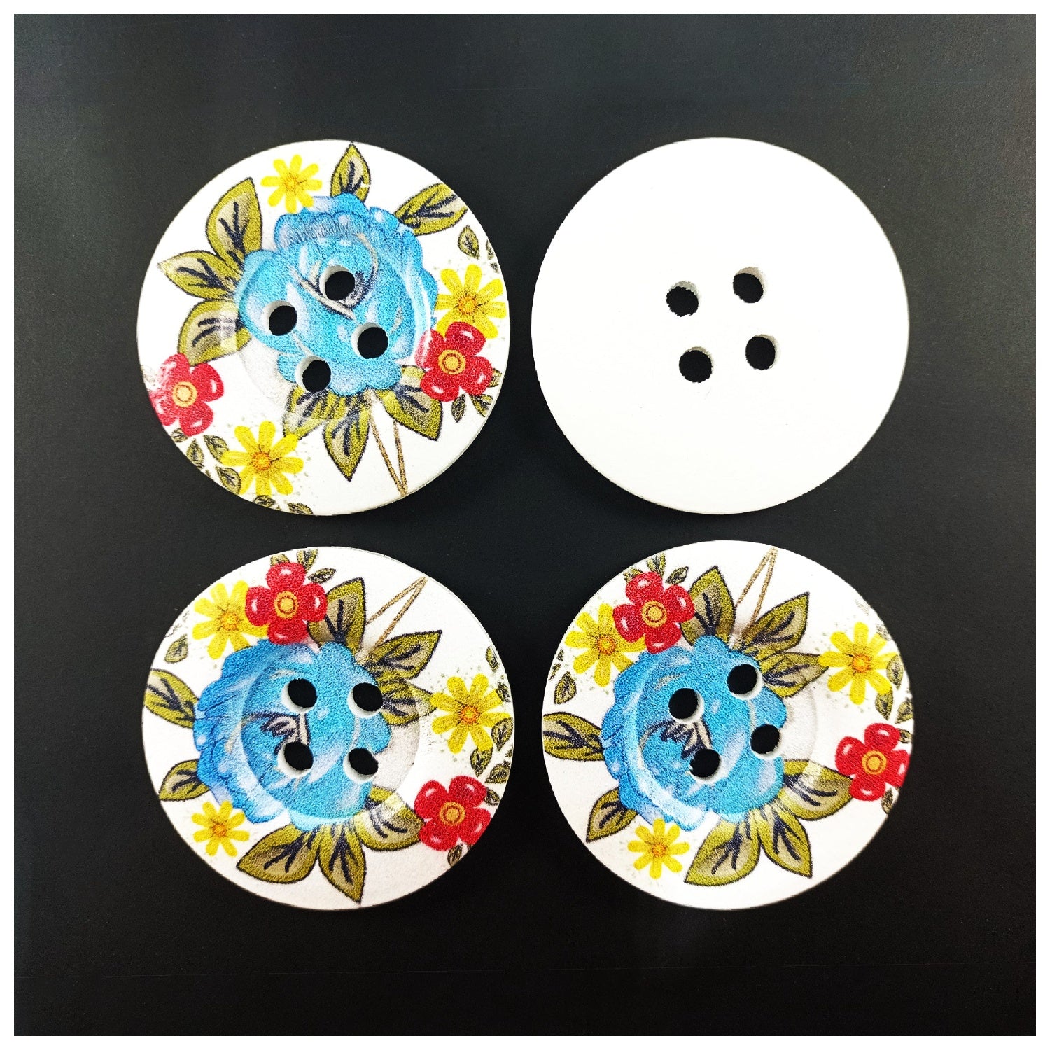 4pcs 50mm Buttons Painted Wooden 4-Hole Coat Boots Upholstery Flower Butterfly Sewing Clothes