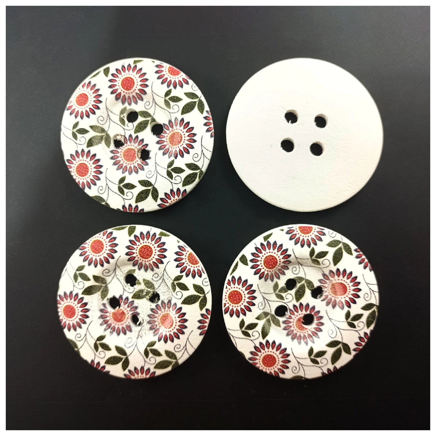 4pcs 50mm Buttons Painted Wooden 4-Hole Coat Boots Upholstery Flower Butterfly Sewing Clothes