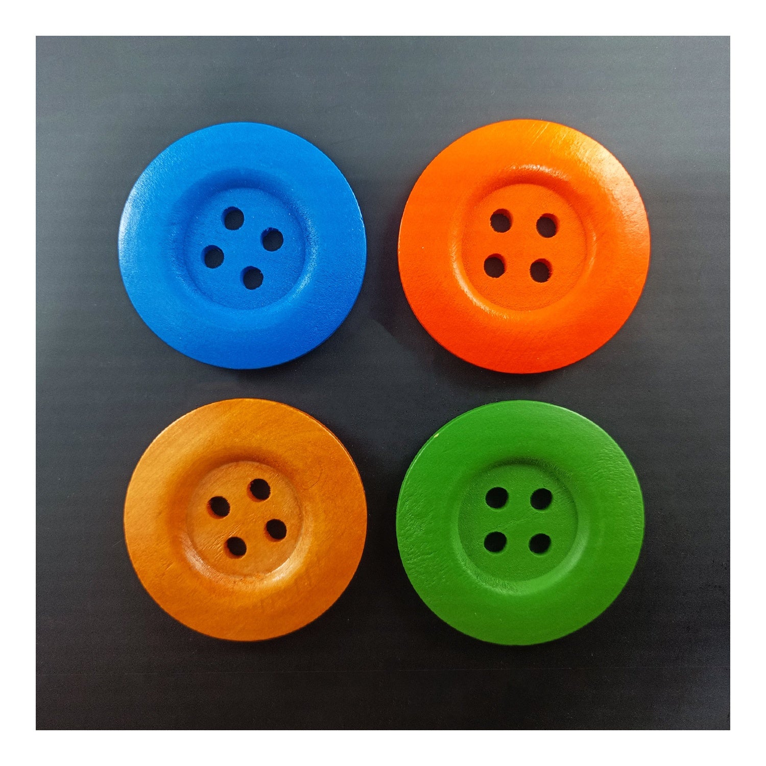 4pcs 50mm Buttons Painted Wooden 4-Hole Coat Boots Upholstery Flower Butterfly Sewing Clothes - 7. Blue Orange Brown Green