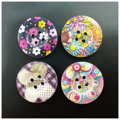 4pcs 50mm Buttons Painted Wooden 4-Hole Coat Boots Upholstery Flower Butterfly Sewing Clothes