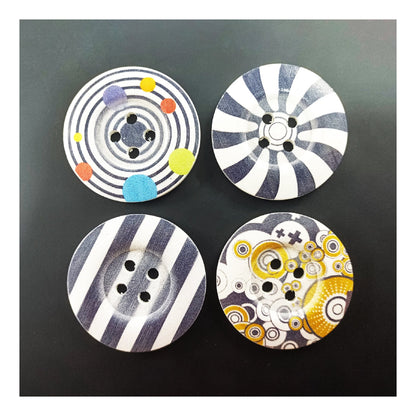 4pcs 50mm Buttons Painted Wooden 4-Hole Coat Boots Upholstery Flower Butterfly Sewing Clothes - 5. Spirals Stripes Retro