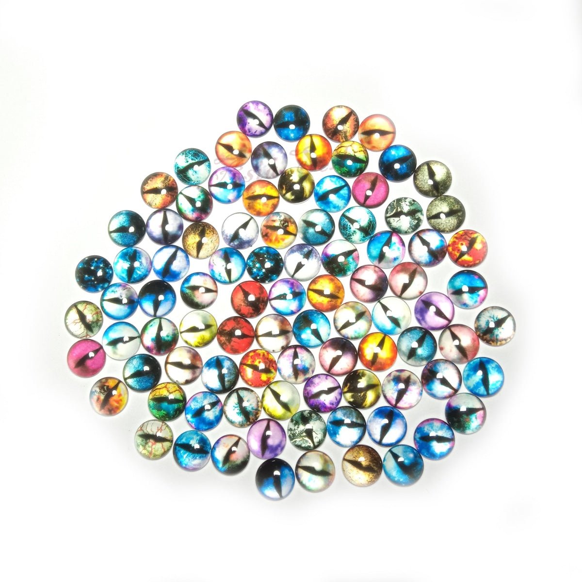 90pcs / 45 Pairs of 12mm Cats Eyes Glass Cabochons Mixed Flat Back - - Asia Sell