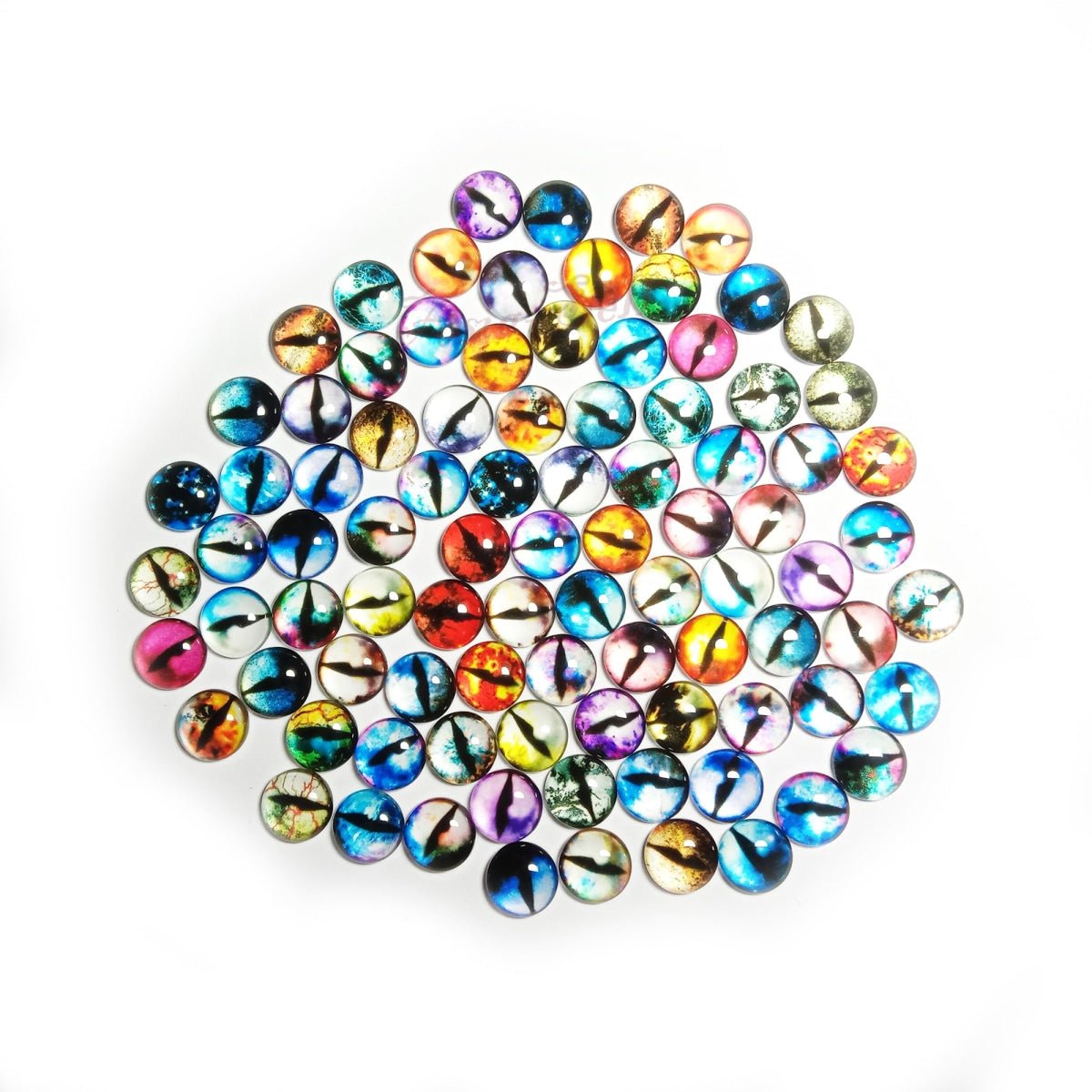 90pcs / 45 Pairs of 12mm Cats Eyes Glass Cabochons Mixed Flat Back - - Asia Sell