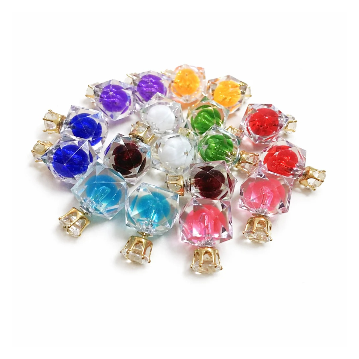 9 Pairs Crystal Cube Coloured Earrings Womens Girls Earring Costume Jewellery