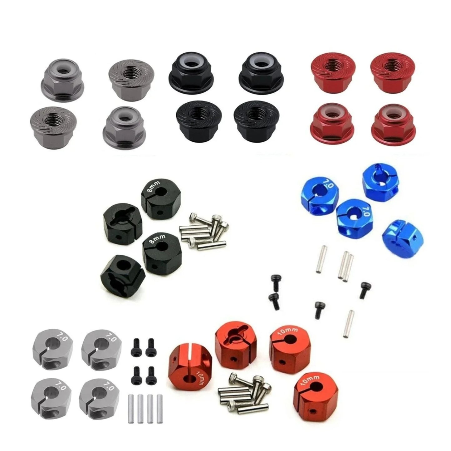 8x 3/4/5/6/7/8/9/10/11/12mm RC Car Wheel Hex Nut Hub Adaptor 1/10 4WD SCX10 Drive