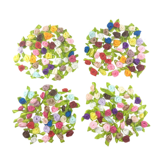 400pcs Mini Artificial Flowers Heads Small Ribbon Roses DIY Crafts Wedding Decorations