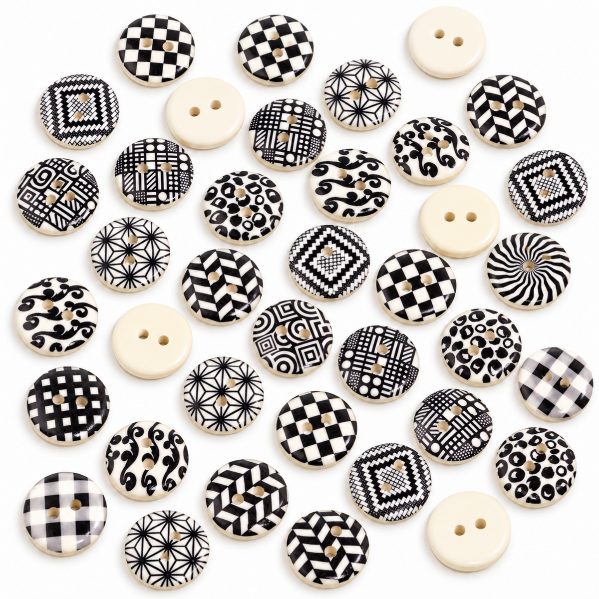 Black and White Patterned Button 15mm Wooden Buttons for 10-100pcs