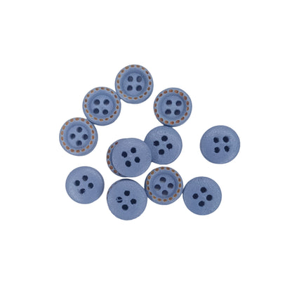 Blue buttons with brown centers on a white background
