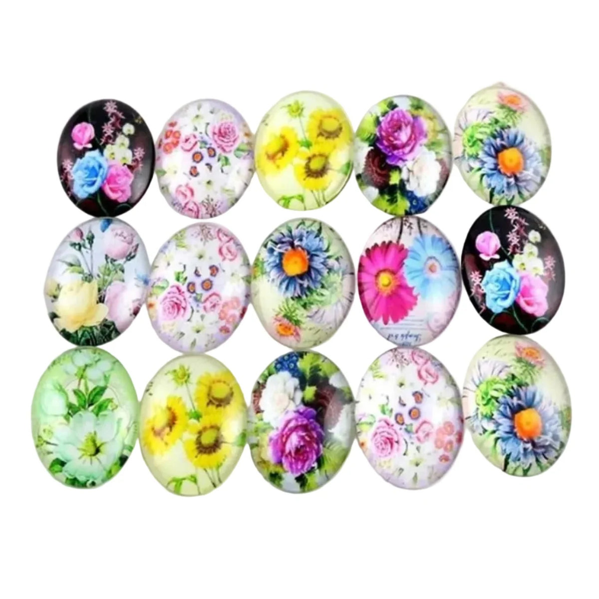 10x Glass Cabochons Flower Tree Life Handmade Oval Shape 18x25mm Jewellery Set C