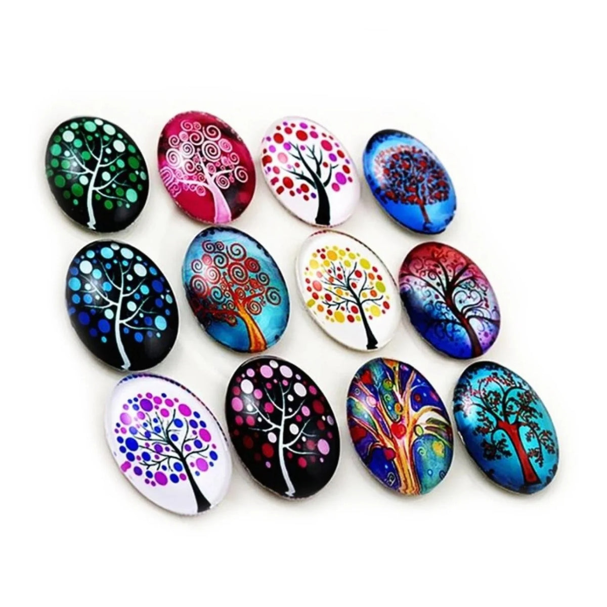 10x Glass Cabochons Flower Tree Life Handmade Oval Shape 18x25mm Jewellery Set C