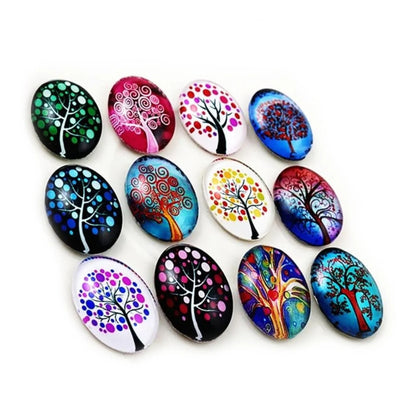 10x Glass Cabochons Flower Tree Life Handmade Oval Shape 18x25mm Jewellery Set C