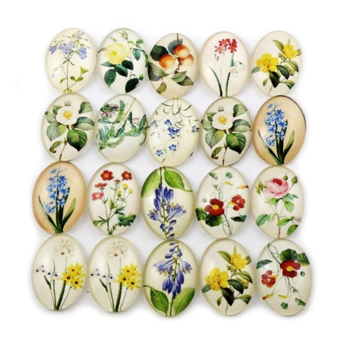 10x Glass Cabochons Flower Tree Life Handmade Oval Shape 18x25mm Jewellery Set C