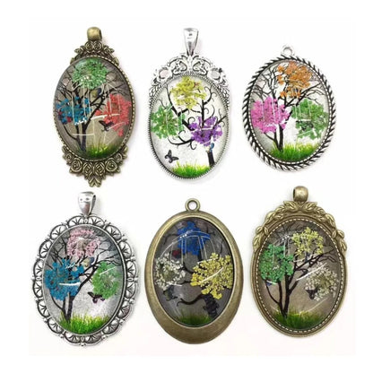 10x Glass Cabochons Flower Tree Life Handmade Oval Shape 18x25mm Jewellery Set C