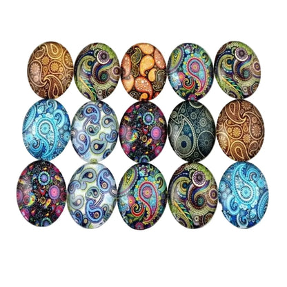 10x Glass Cabochons Flower Tree Life Handmade Oval Shape 18x25mm Jewellery Set C