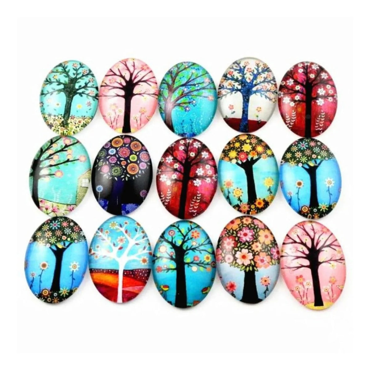 10x Glass Cabochons Flower Tree Life Handmade Oval Shape 18x25mm Jewellery Set A