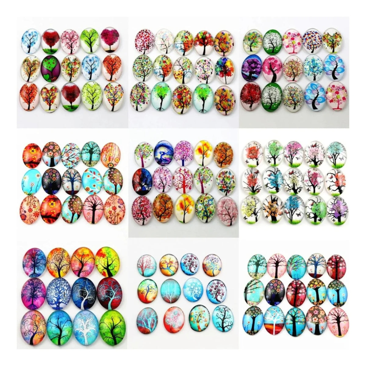 10x Glass Cabochons Flower Tree Life Handmade Oval Shape 18x25mm Jewellery Set A