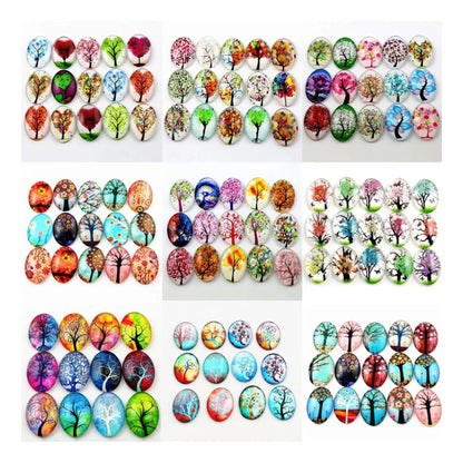 10x Glass Cabochons Flower Tree Life Handmade Oval Shape 18x25mm Jewellery Set A
